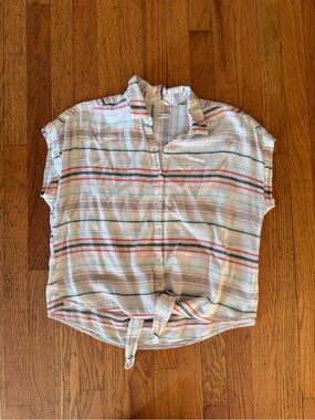 Weatherproof Vintage SHIRT (Small) WOMEN "Washable Linen" TIE FRONT, COLLARED